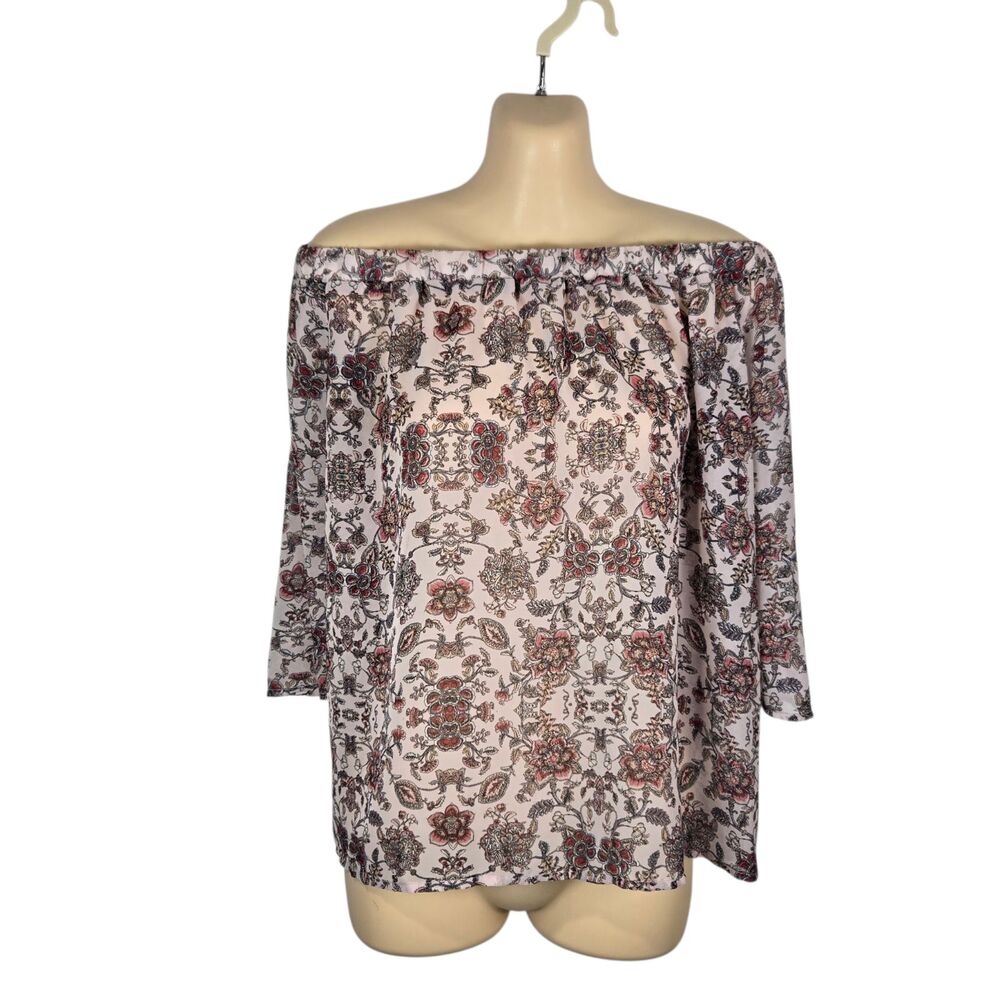Forever 21 Contemporary Floral Off-The-Shoulder Split Back Blouse Pink Small